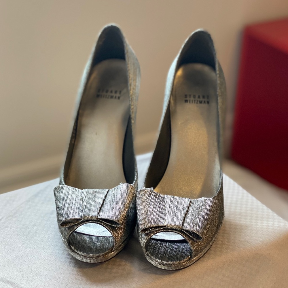 Stuart Weitzman Silver peep toe heels